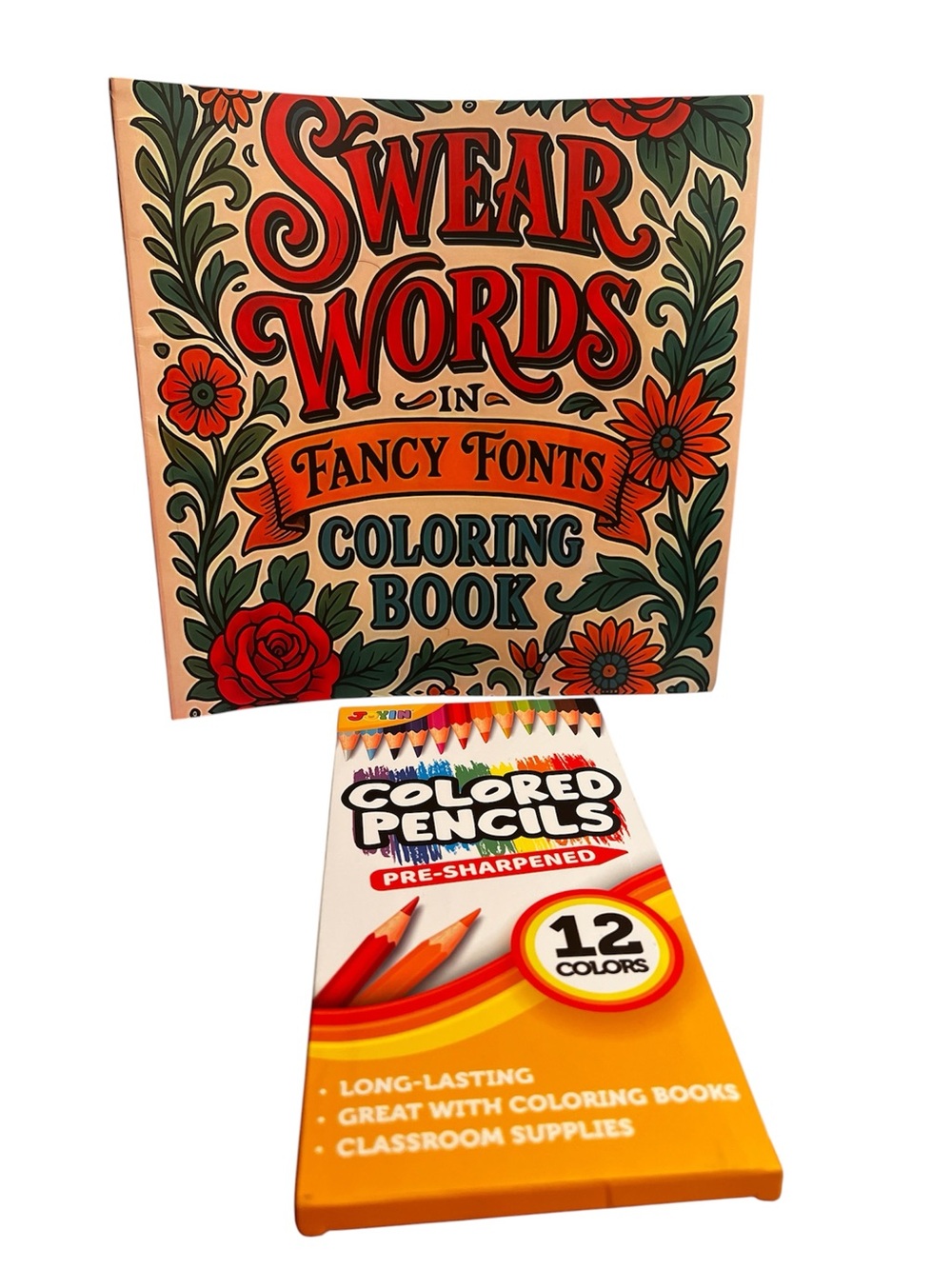 Swear Words in Fancy Fonts Coloring Book with Colored Pencils - Multicolor